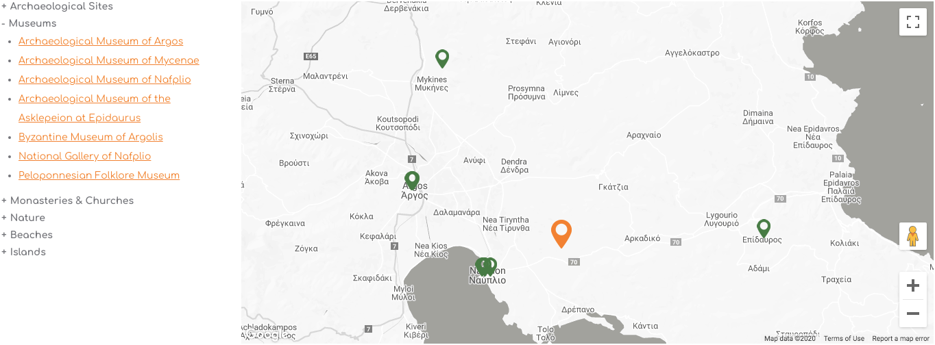 Perivoli Attractions Map Argolis Nafplio Sightseeing